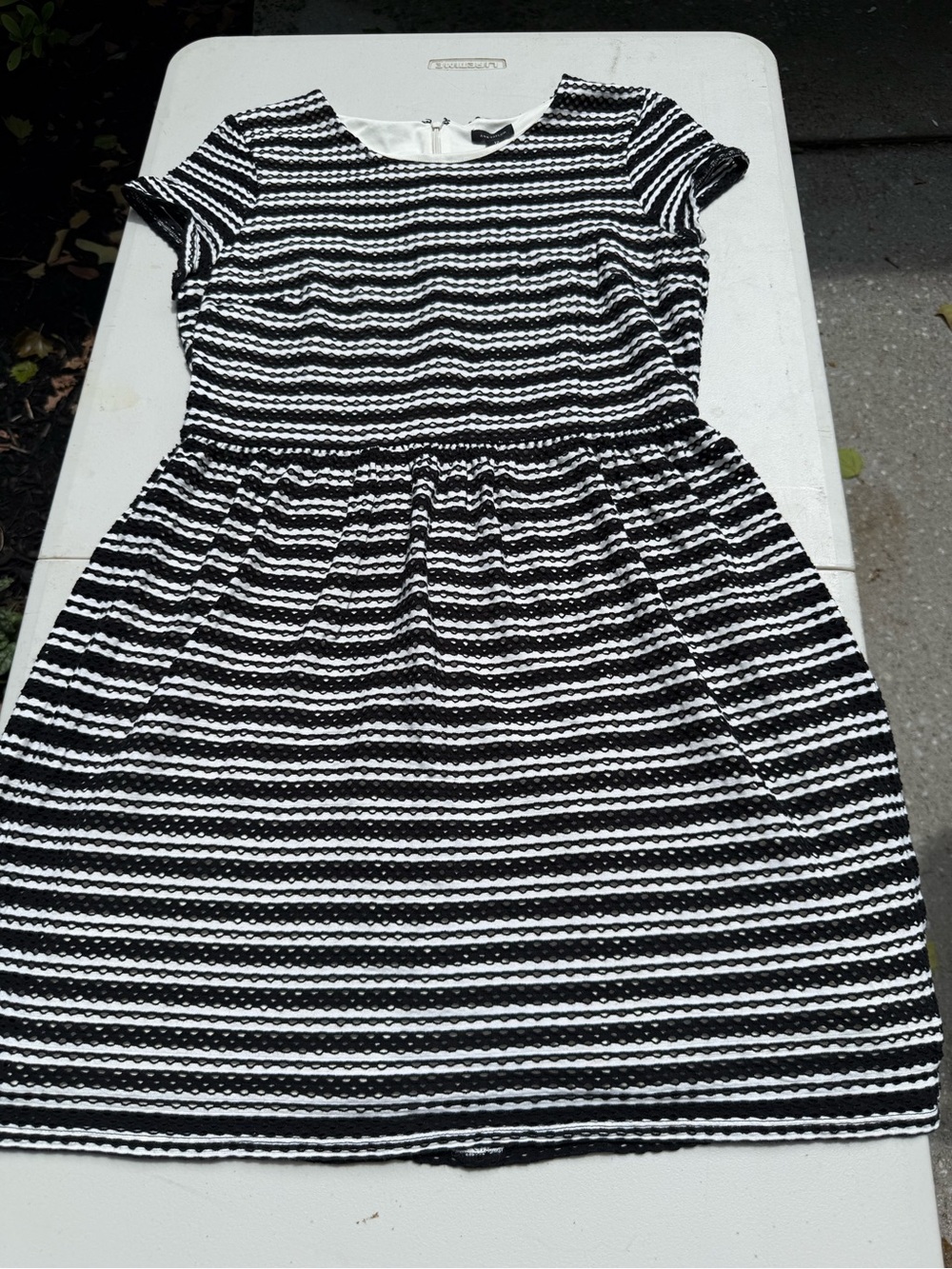 Ann Taylor Black and White Striped Fit-and-Flare Mini Dress